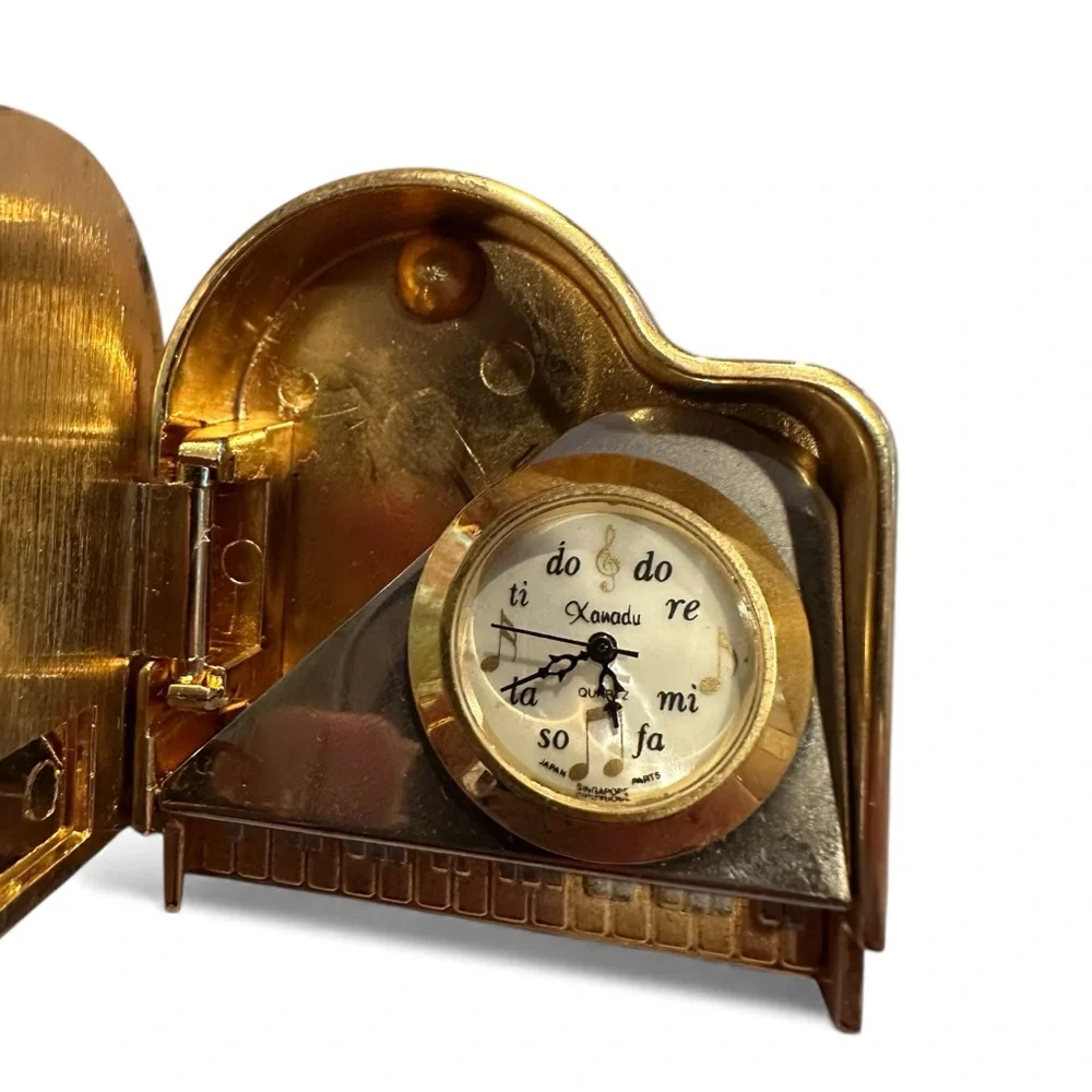 Gold Piano Shaped Miniature Gold Tone Clock